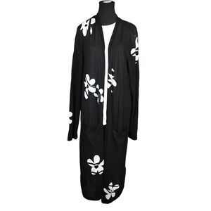 Joseph Ribkoff Floral Intarsia Knit Duster Cardigan Women XXL Black White Pocket